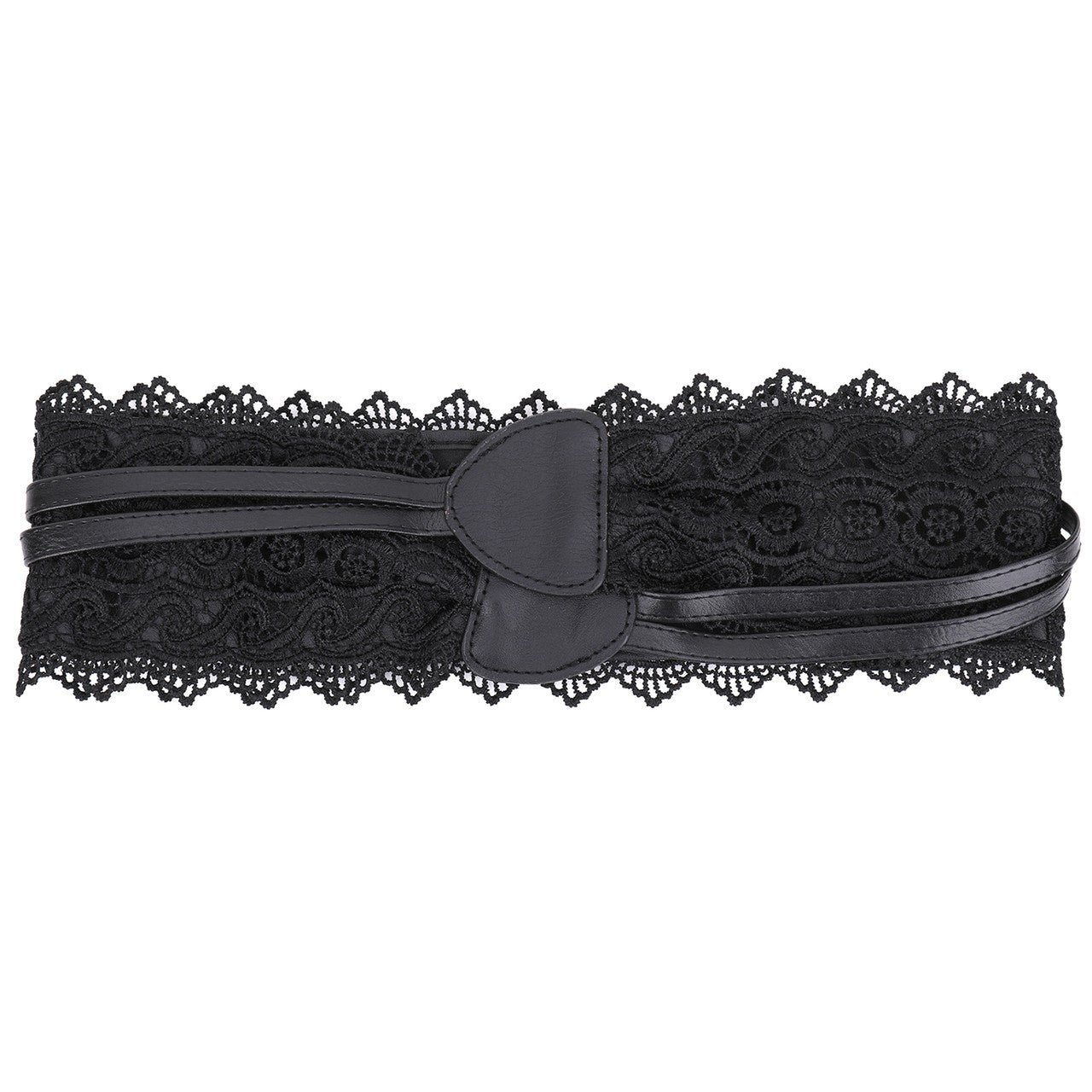 4"/10cm x 250cm Wide Waist Crochet Floral Lace Belt - Black