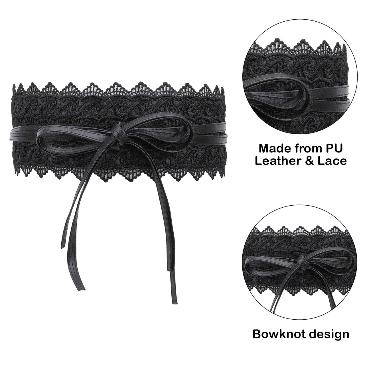 4"/10cm x 250cm Wide Waist Crochet Floral Lace Belt - Black
