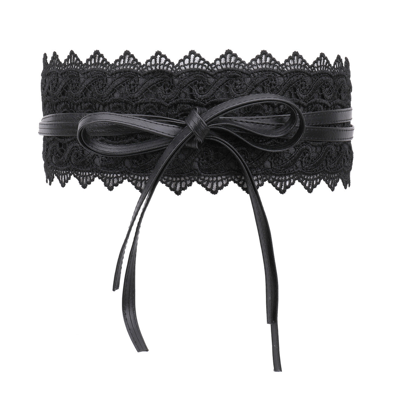 4"/10cm x 250cm Wide Waist Crochet Floral Lace Belt - Black