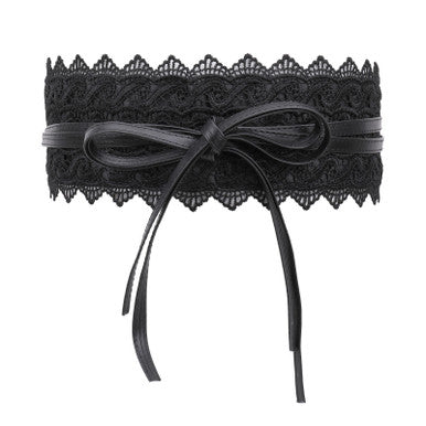 4"/10cm x 250cm Wide Waist Crochet Floral Lace Belt - Black