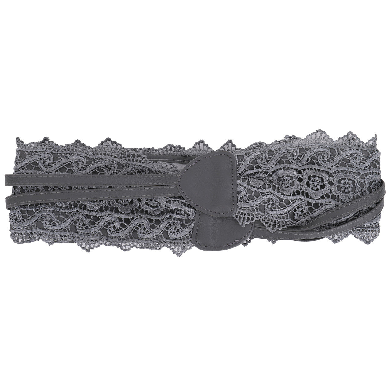 4"/10cm x 250cm Wide Waist Crochet Floral Lace Belt - Grey