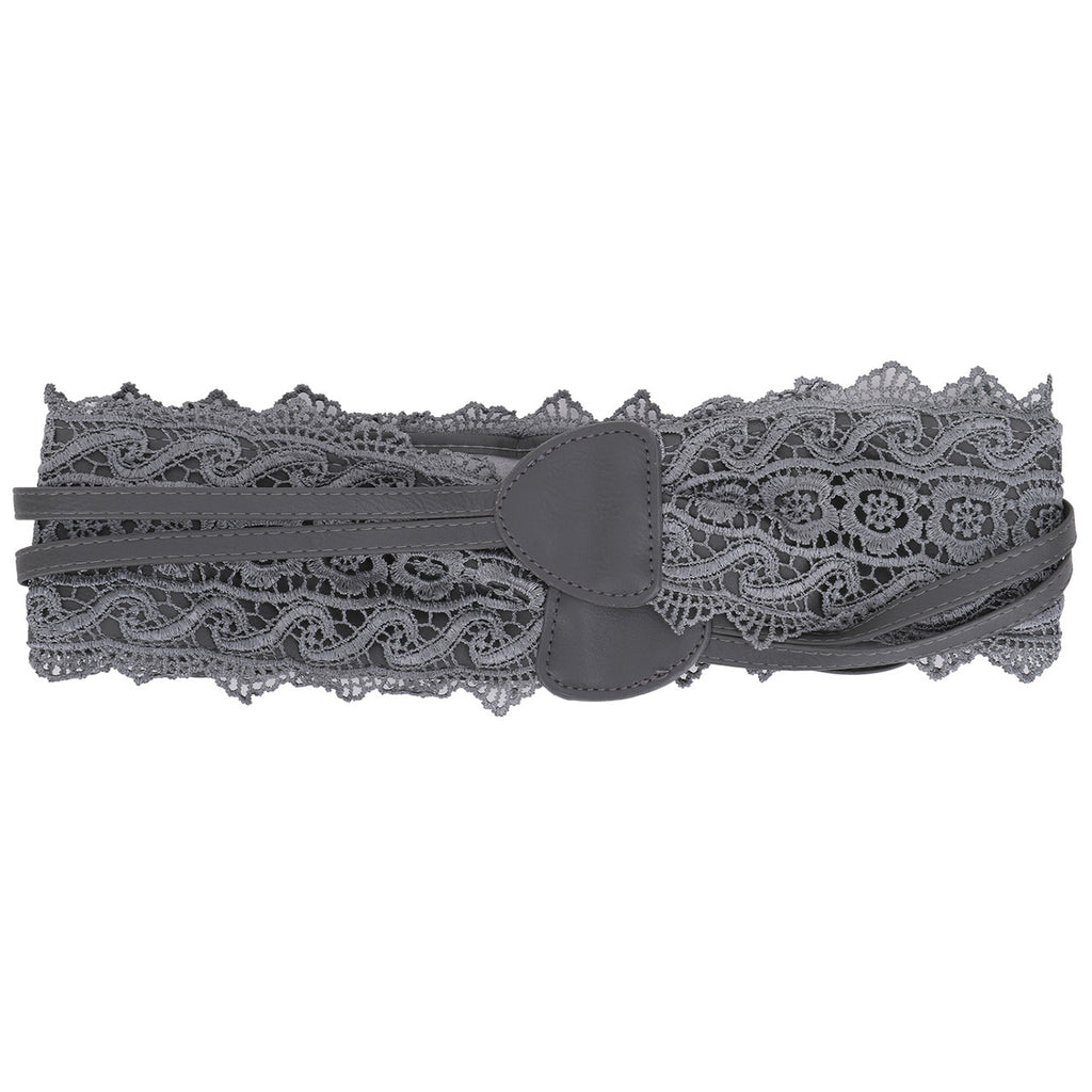 4"/10cm x 250cm Wide Waist Crochet Floral Lace Belt - Grey