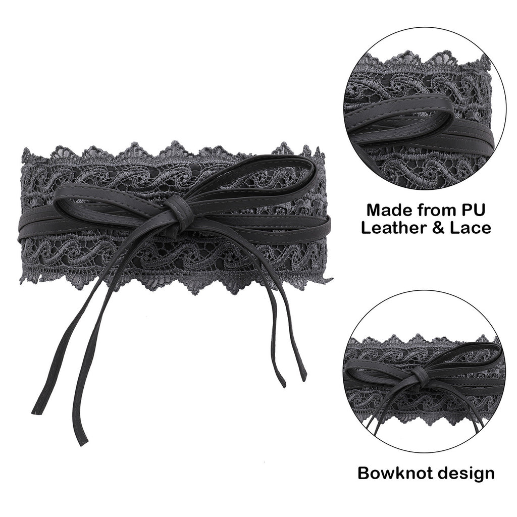 4"/10cm x 250cm Wide Waist Crochet Floral Lace Belt - Grey