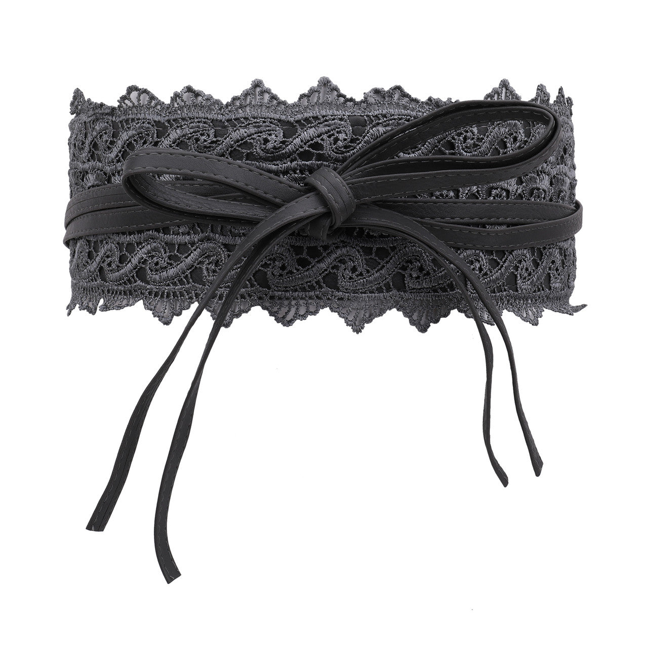 4"/10cm x 250cm Wide Waist Crochet Floral Lace Belt - Grey