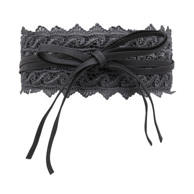 4"/10cm x 250cm Wide Waist Crochet Floral Lace Belt - Grey