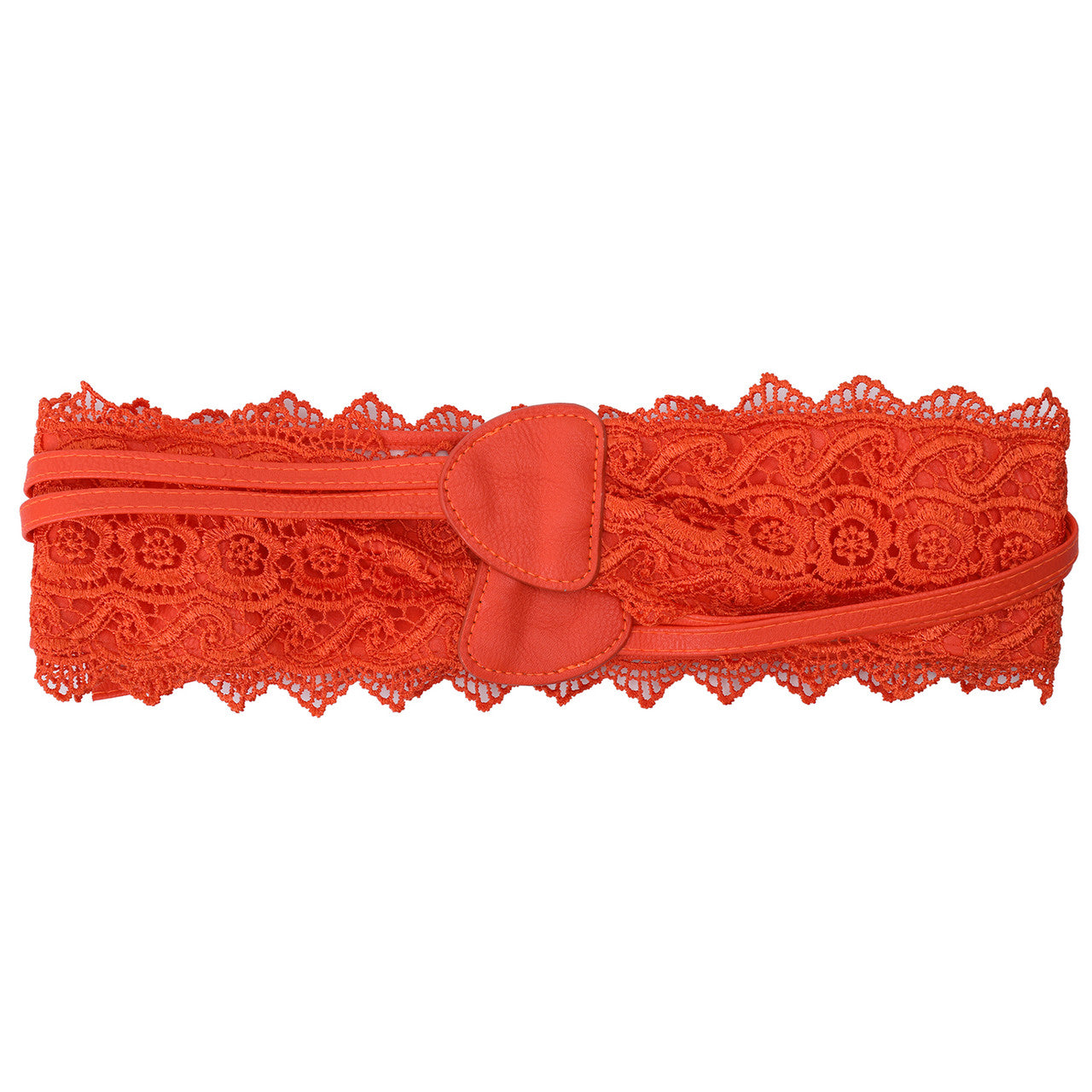4"/10cm x 250cm Wide Waist Crochet Floral Lace Belt - Coral