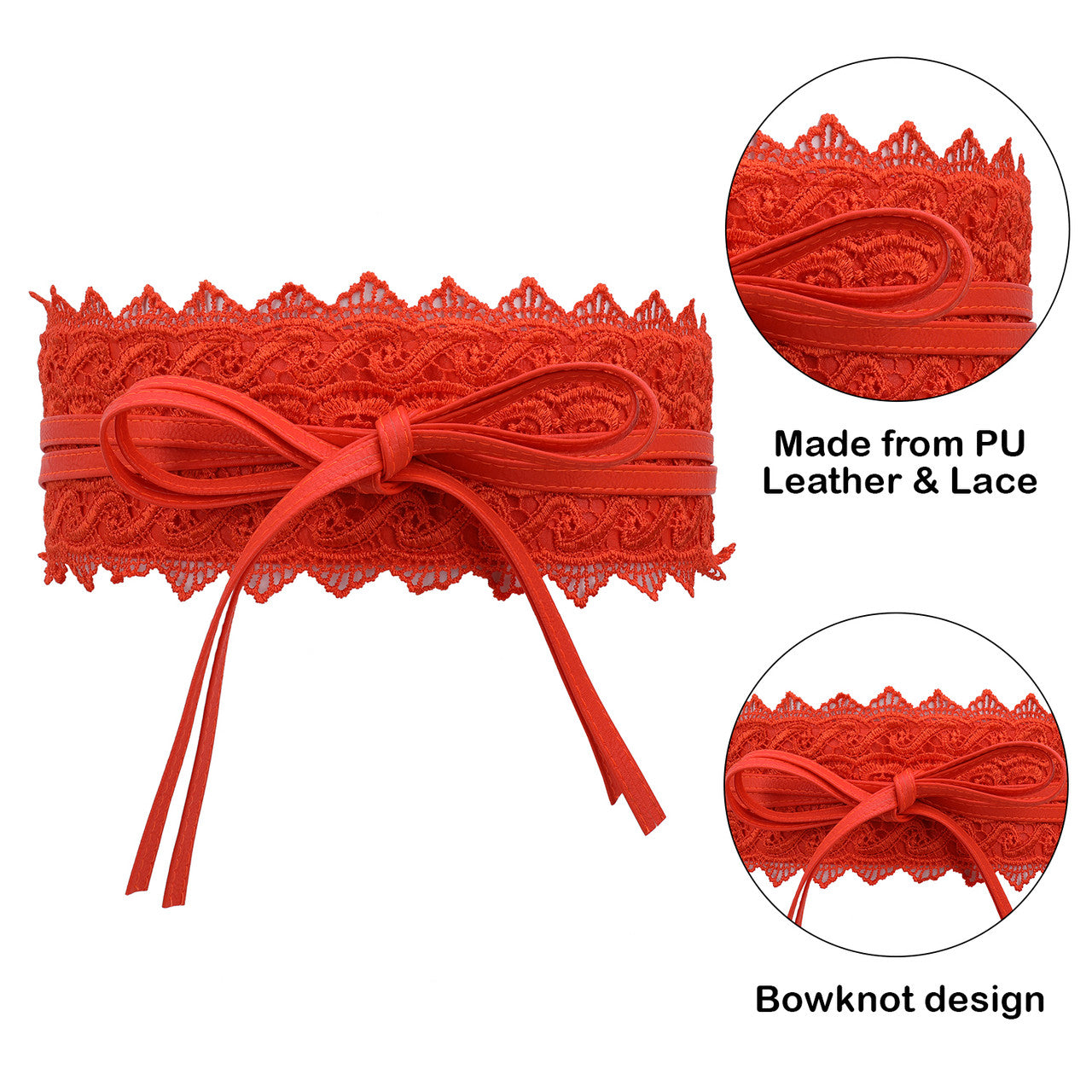 4"/10cm x 250cm Wide Waist Crochet Floral Lace Belt - Coral