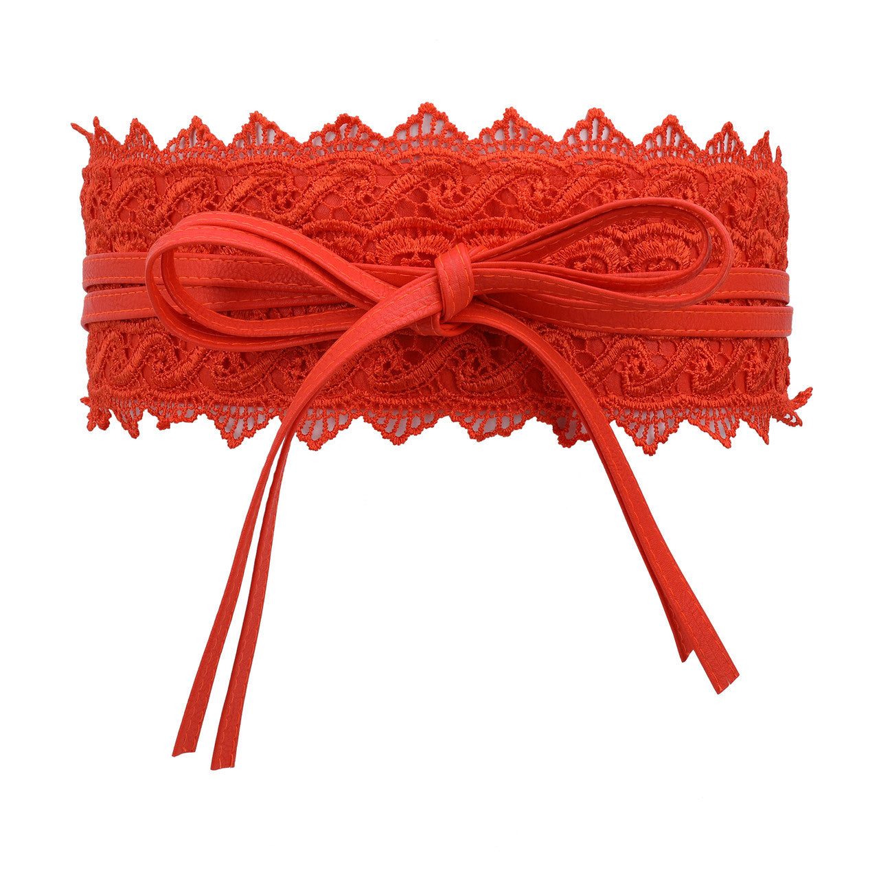 4"/10cm x 250cm Wide Waist Crochet Floral Lace Belt - Coral