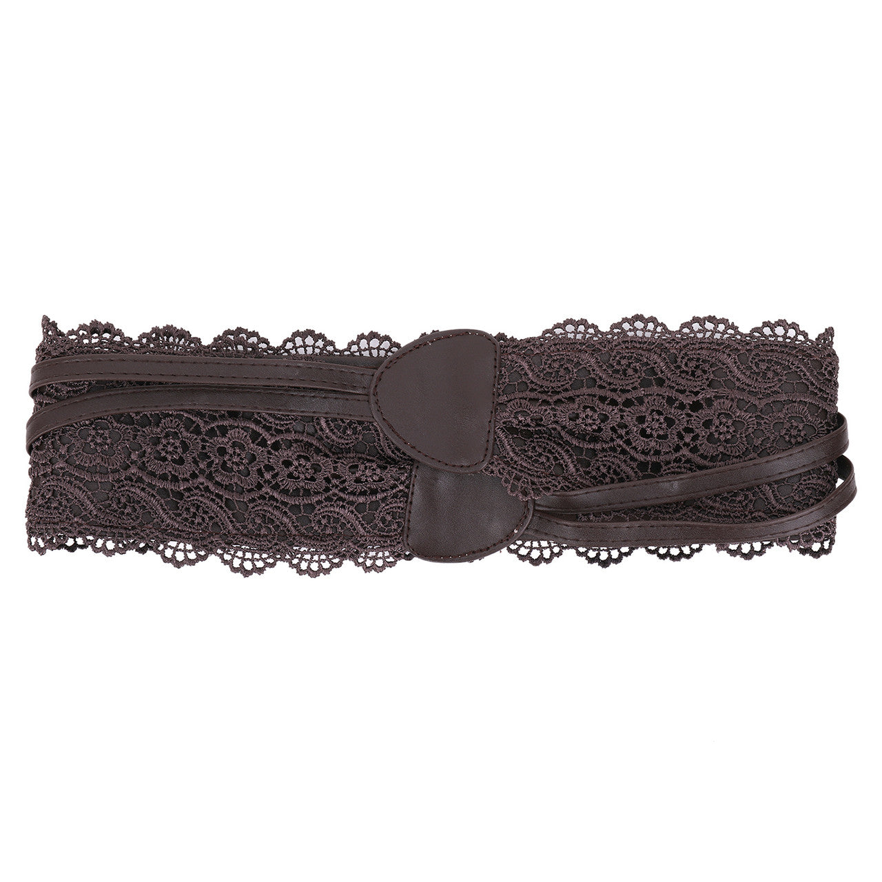 4"/10cm x 250cm Wide Waist Crochet Floral Lace Belt - Coffee