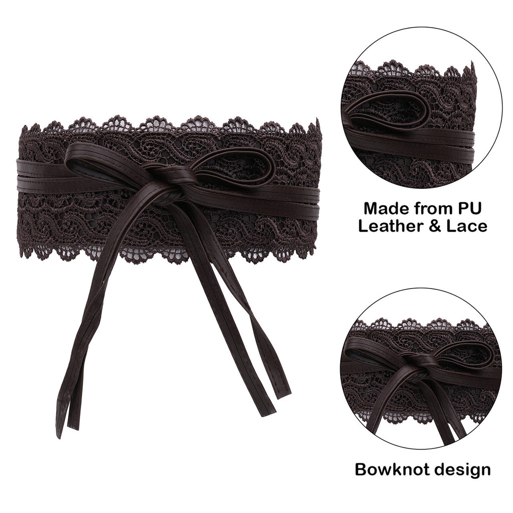 4"/10cm x 250cm Wide Waist Crochet Floral Lace Belt - Coffee