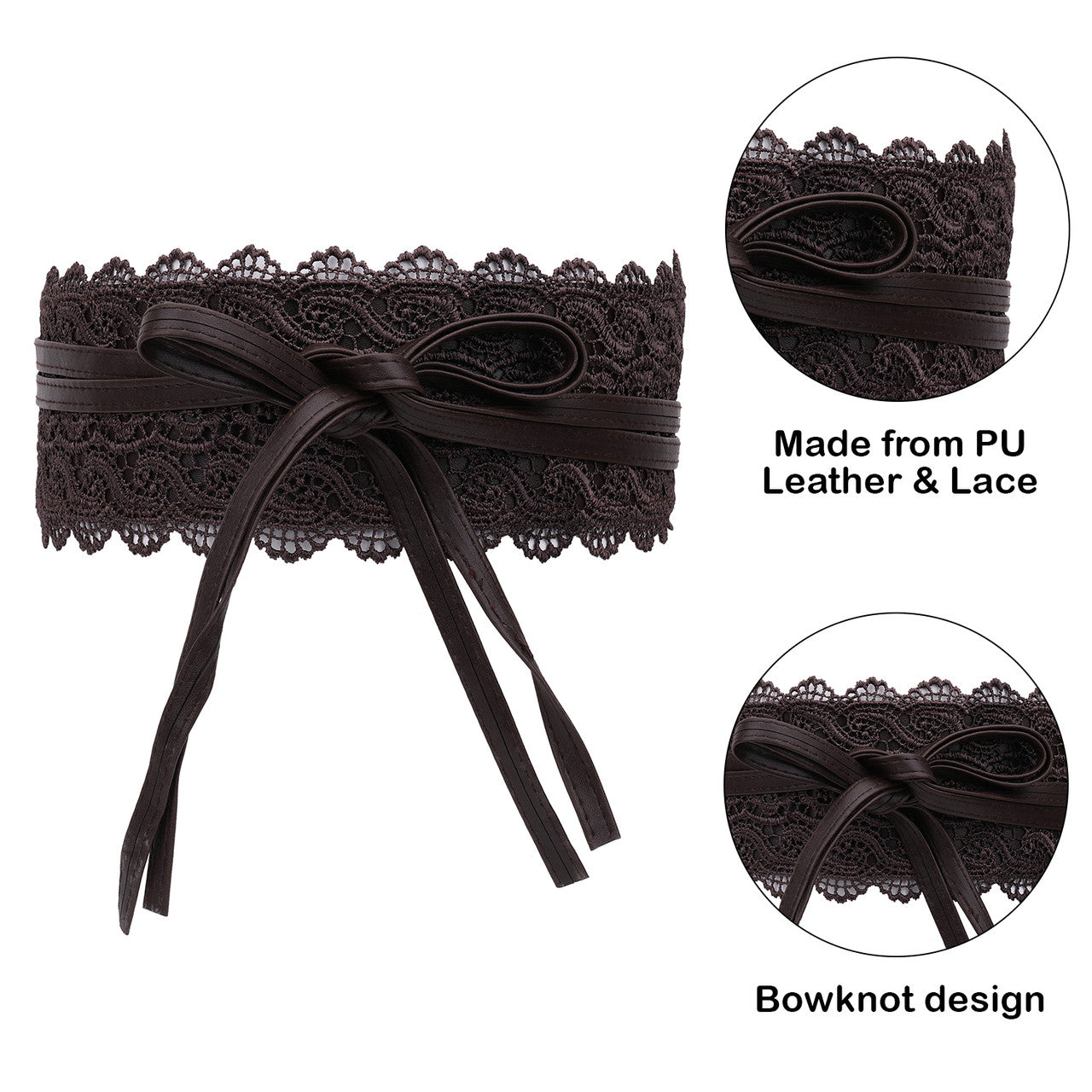 4"/10cm x 250cm Wide Waist Crochet Floral Lace Belt - Coffee