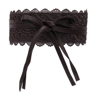 4"/10cm x 250cm Wide Waist Crochet Floral Lace Belt - Coffee
