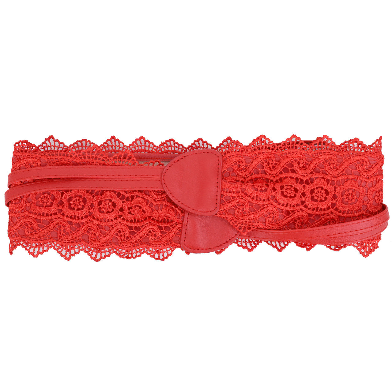 4"/10cm x 250cm Wide Waist Crochet Floral Lace Belt - Red