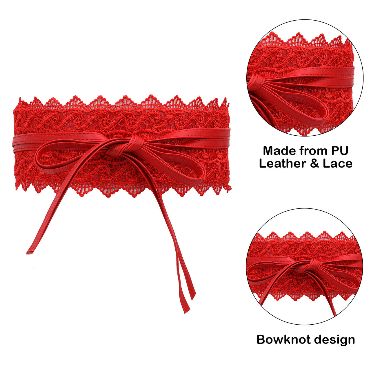 4"/10cm x 250cm Wide Waist Crochet Floral Lace Belt - Red