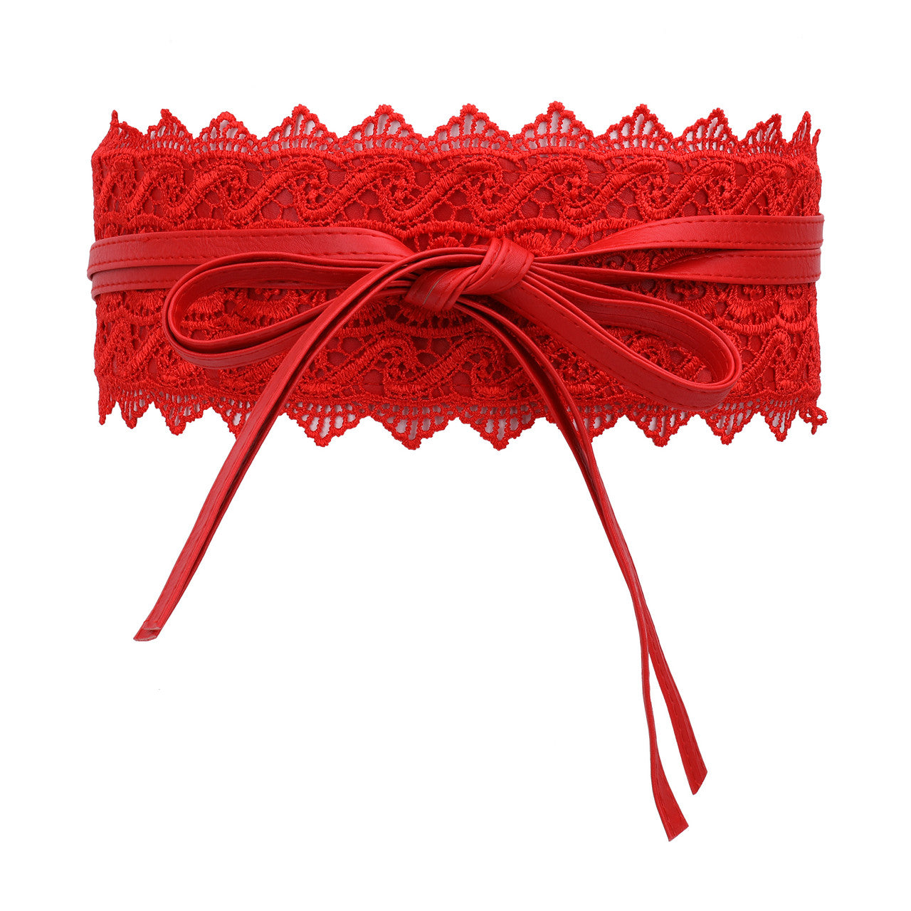 4"/10cm x 250cm Wide Waist Crochet Floral Lace Belt - Red