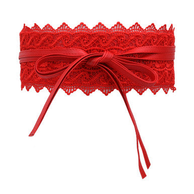 4"/10cm x 250cm Wide Waist Crochet Floral Lace Belt - Red