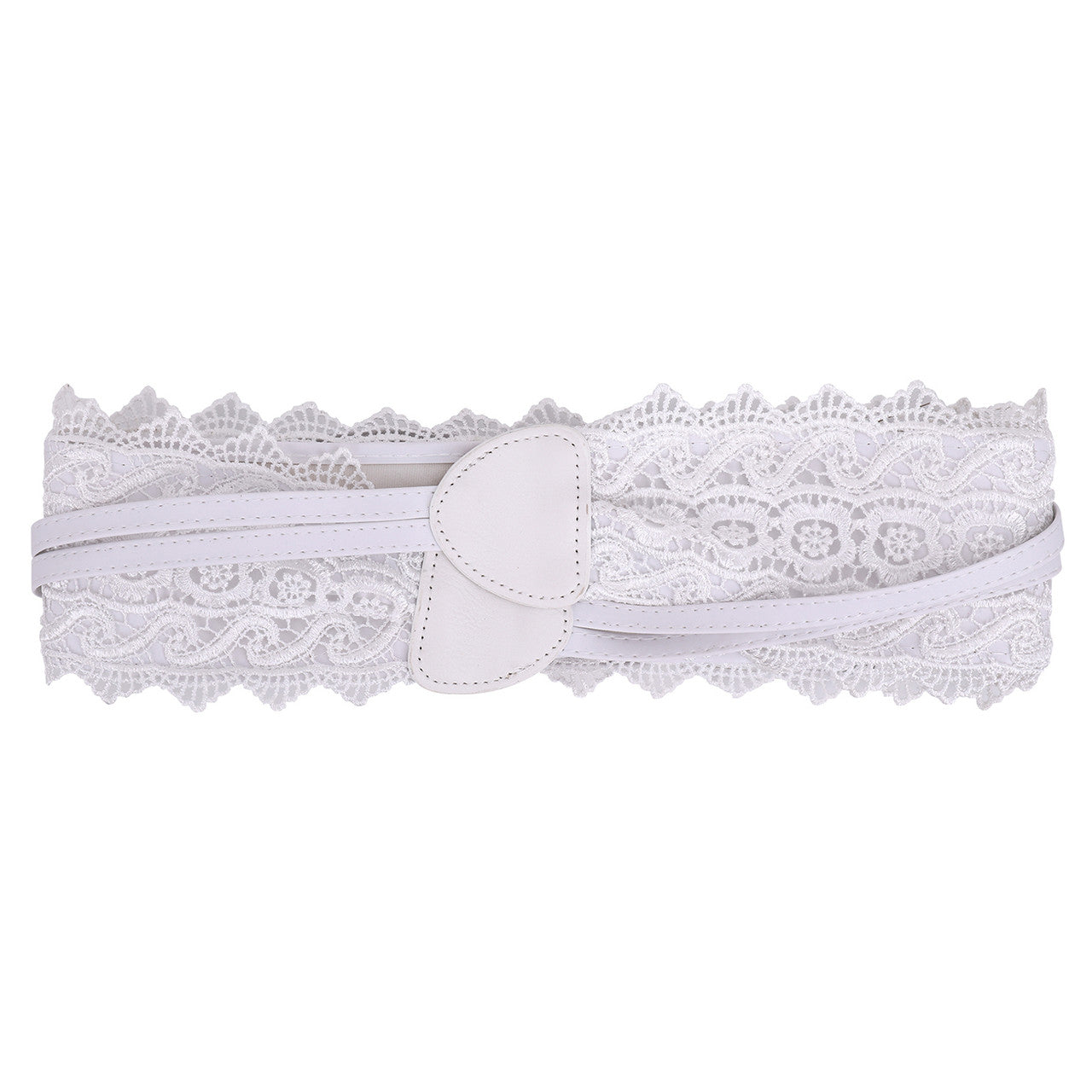 4"/10cm x 250cm Wide Waist Crochet Floral Lace Belt - White