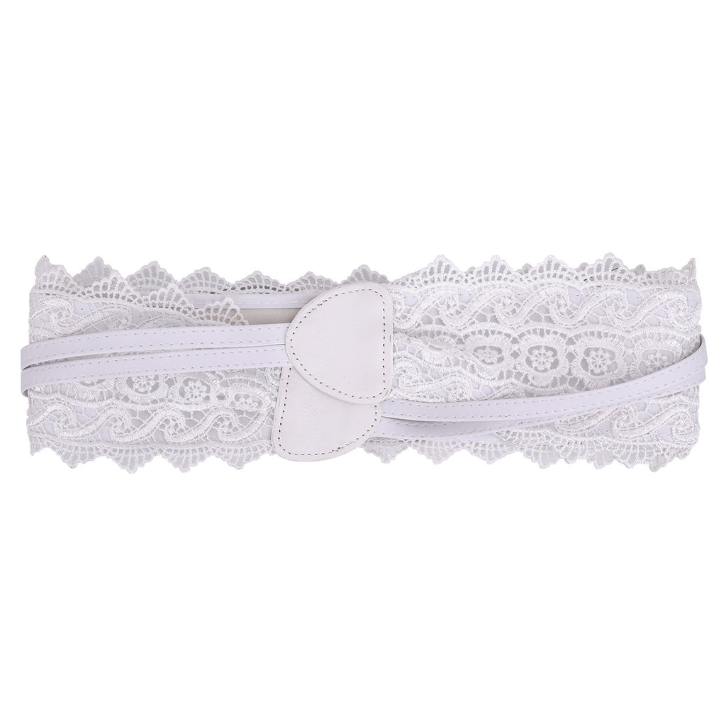 4"/10cm x 250cm Wide Waist Crochet Floral Lace Belt - White