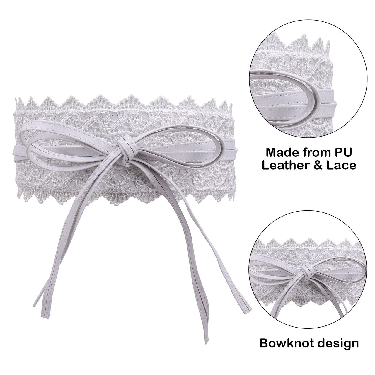 4"/10cm x 250cm Wide Waist Crochet Floral Lace Belt - White