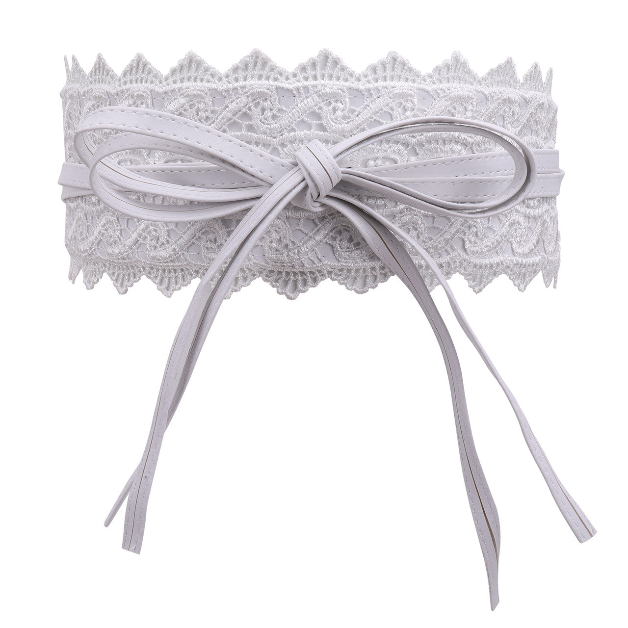 4"/10cm x 250cm Wide Waist Crochet Floral Lace Belt - White