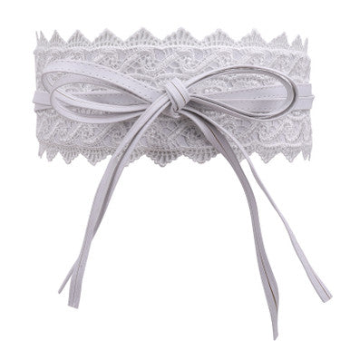 4"/10cm x 250cm Wide Waist Crochet Floral Lace Belt - White