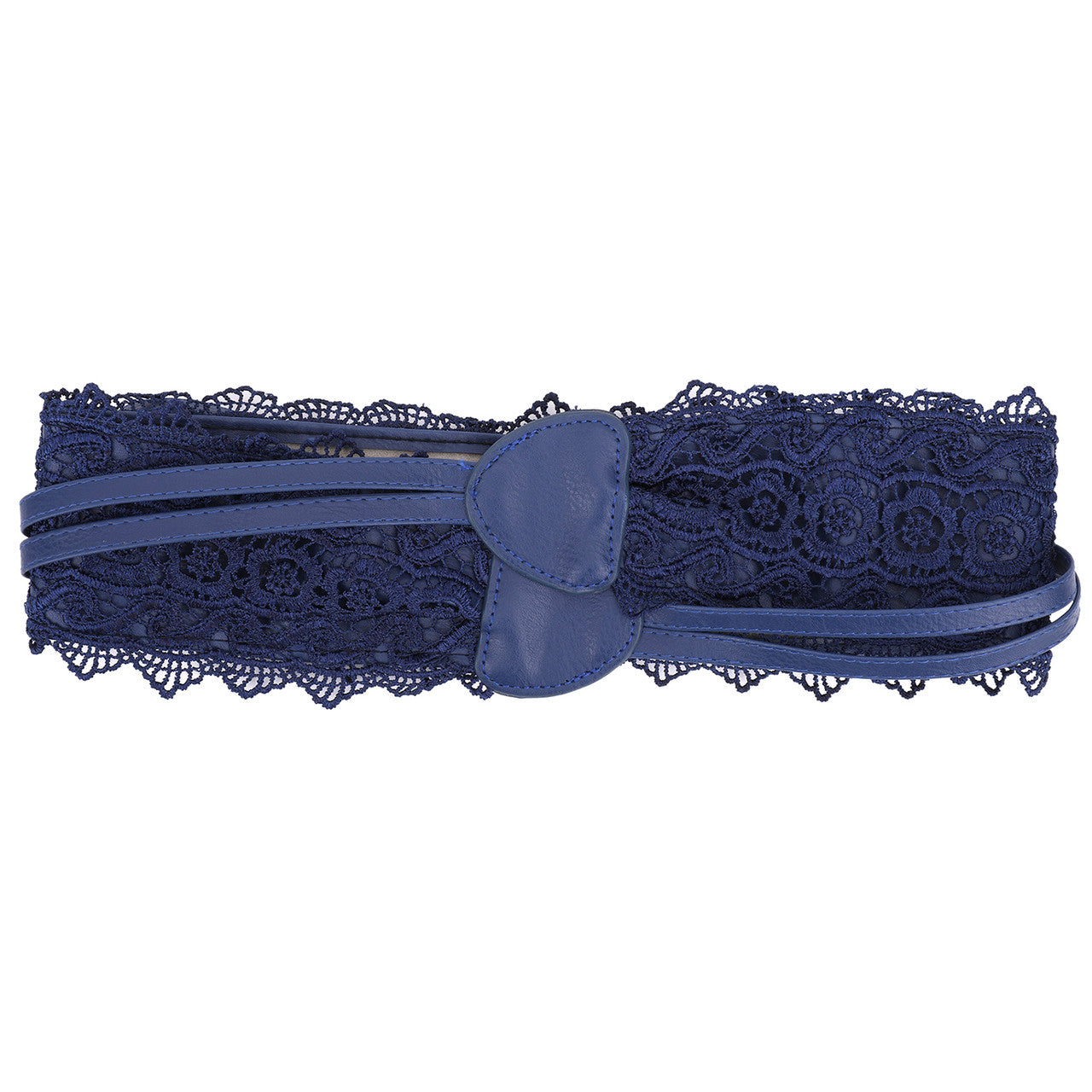 4"/10cm x 250cm Wide Waist Crochet Floral Lace Belt - Navy