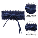 4"/10cm x 250cm Wide Waist Crochet Floral Lace Belt - Navy