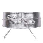 9.5cm x 250cm Wide Waist Crochet Cinch Soft PU Belt - Silver