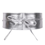 9.5cm x 250cm Wide Waist Crochet Cinch Soft PU Belt - Silver