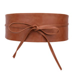 9.5cm x 250cm Wide Waist Crochet Cinch Soft PU Belt - Tan