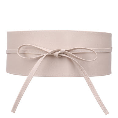 9.5cm x 250cm Wide Waist Crochet Cinch Soft PU Belt - Ivory