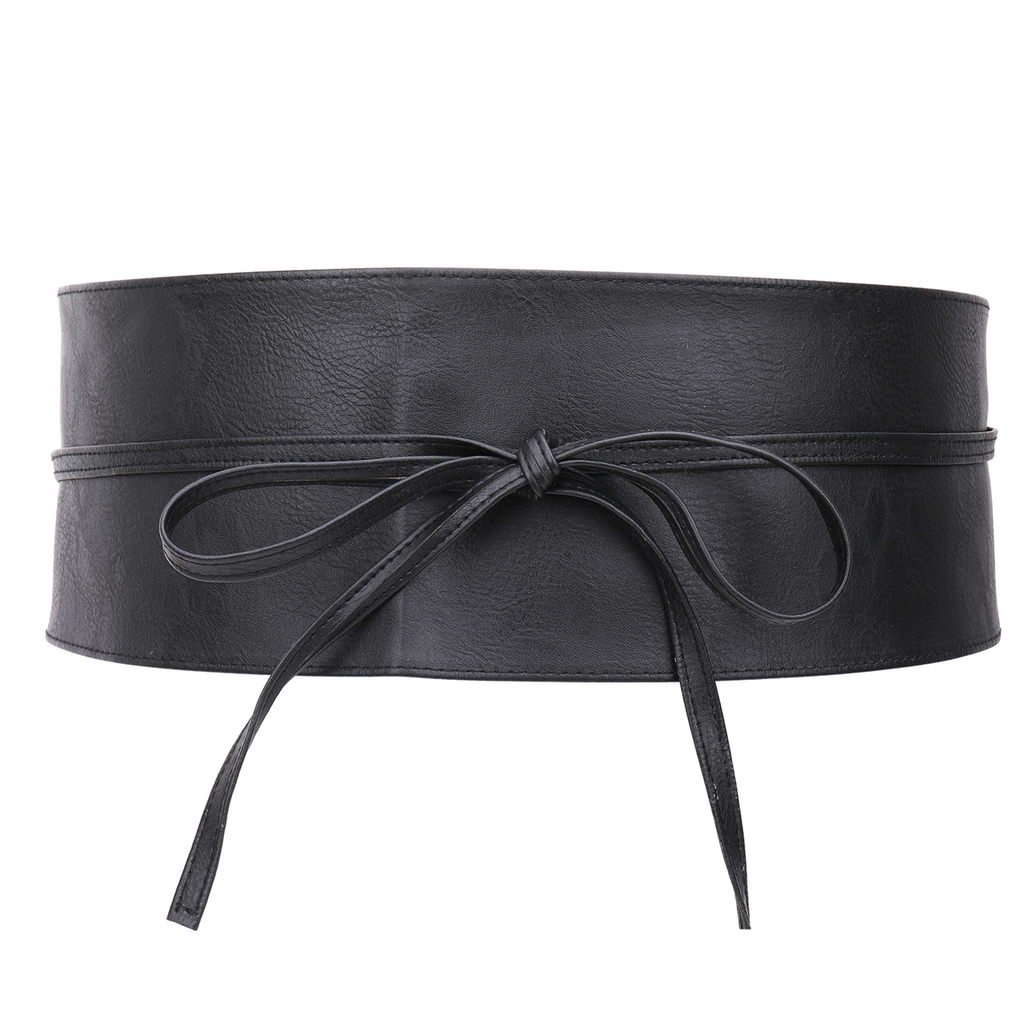 9.5cm x 250cm Wide Waist Crochet Cinch Soft PU Belt - Black