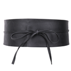 9.5cm x 250cm Wide Waist Crochet Cinch Soft PU Belt - Black