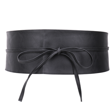 9.5cm x 250cm Wide Waist Crochet Cinch Soft PU Belt - Black