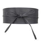 9.5cm x 250cm Wide Waist Crochet Cinch Soft PU Belt - Grey