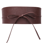 9.5cm x 250cm Wide Waist Crochet Cinch Soft PU Belt - Coffee