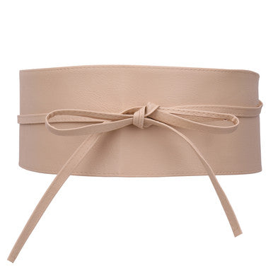 9.5cm x 250cm Wide Waist Crochet Cinch Soft PU Belt - Beige