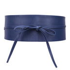 9.5cm x 250cm Wide Waist Crochet Cinch Soft PU Belt - Navy