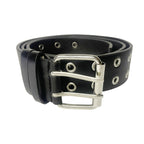 Black Double Grommet PU Leather Waist Belt with Chain