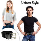 Black Double Grommet PU Leather Waist Belt with Chain