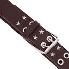 Brown Double Grommet & Star Stud PU Leather Waist Belt