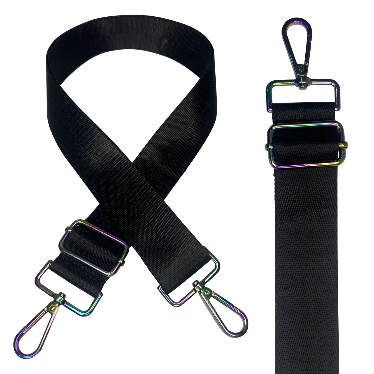 Crossbody Shoulder Strap with Rainbow Swivel Hooks & Slider Buckle