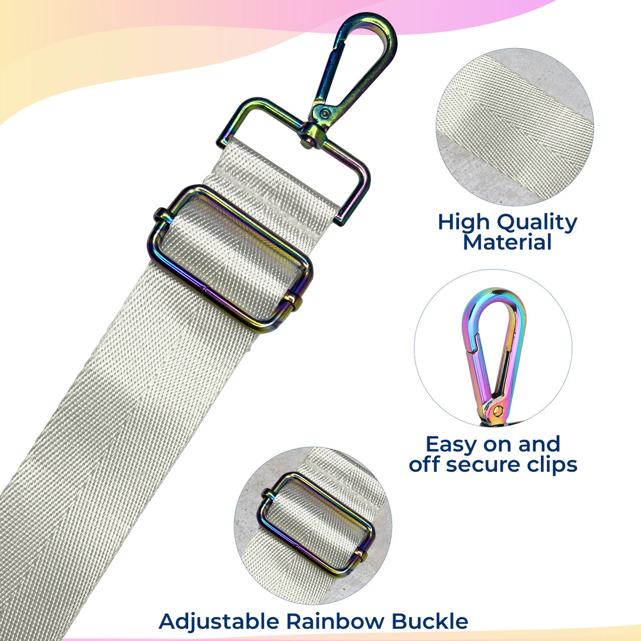Crossbody Shoulder Strap with Rainbow Swivel Hooks & Slider Buckle