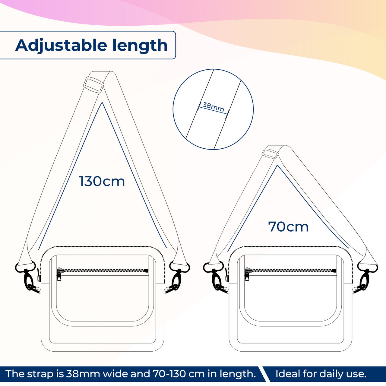 Crossbody Shoulder Strap with Rainbow Swivel Hooks & Slider Buckle