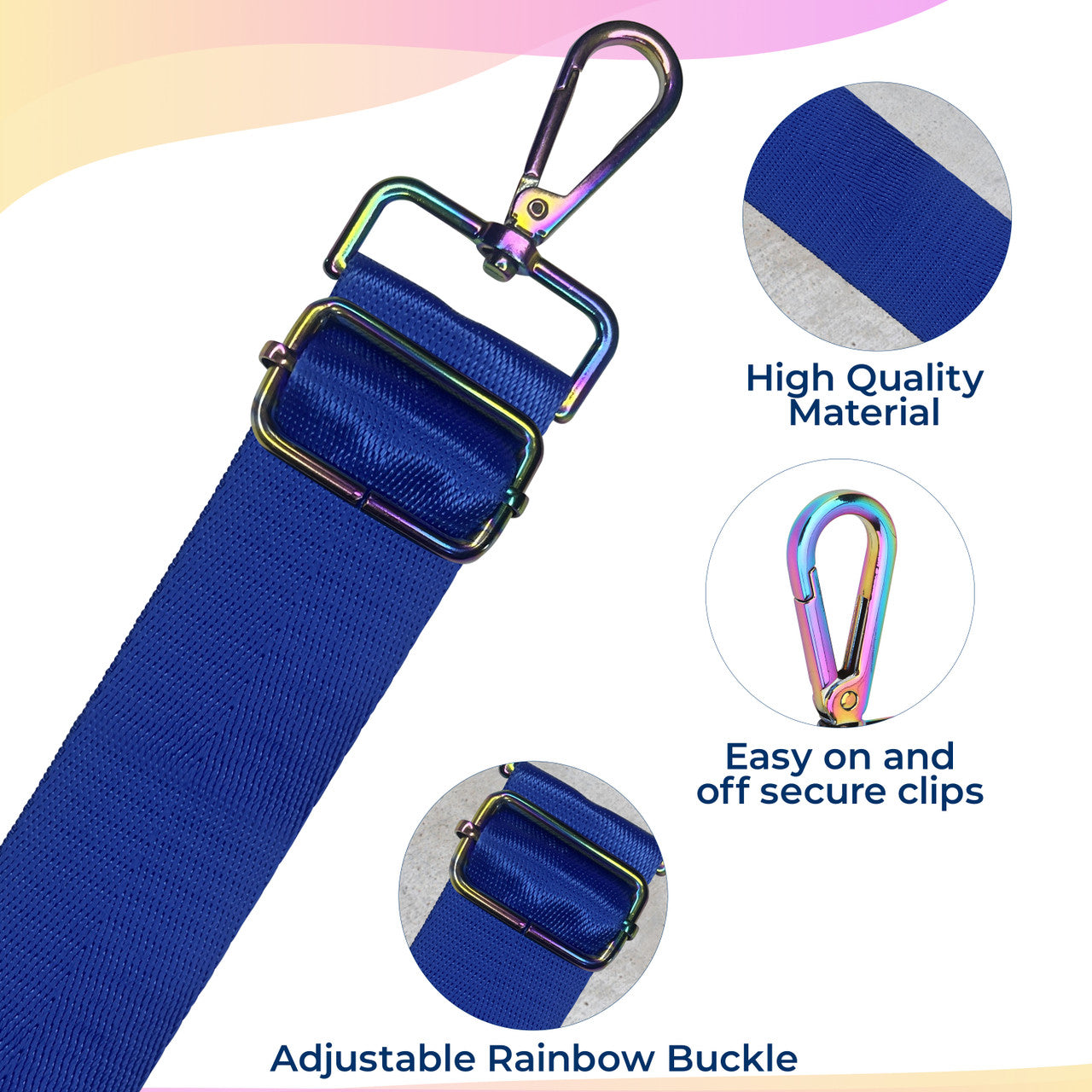 Crossbody Shoulder Strap with Rainbow Swivel Hooks & Slider Buckle