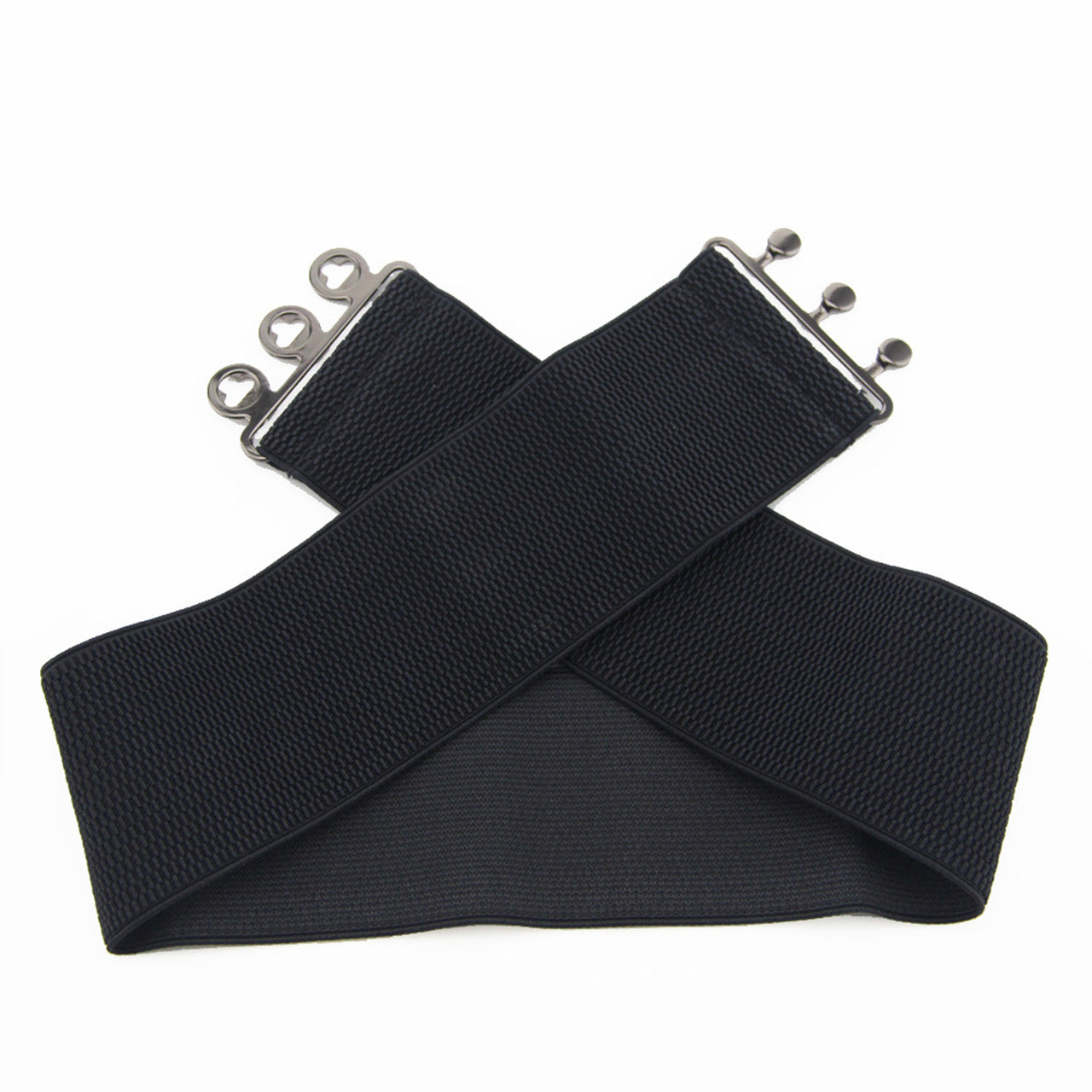 Elasticated Hooks Belt (Silver Buckle) - Black