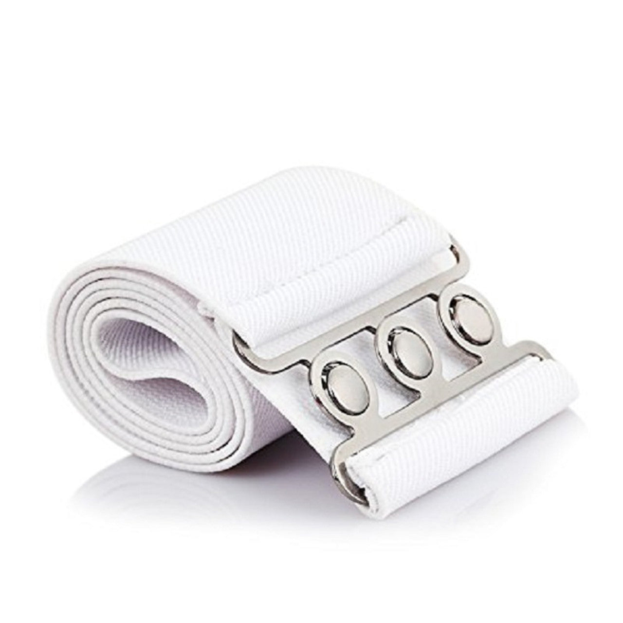 Elasticated Hooks Belt (Silver Buckle) - White