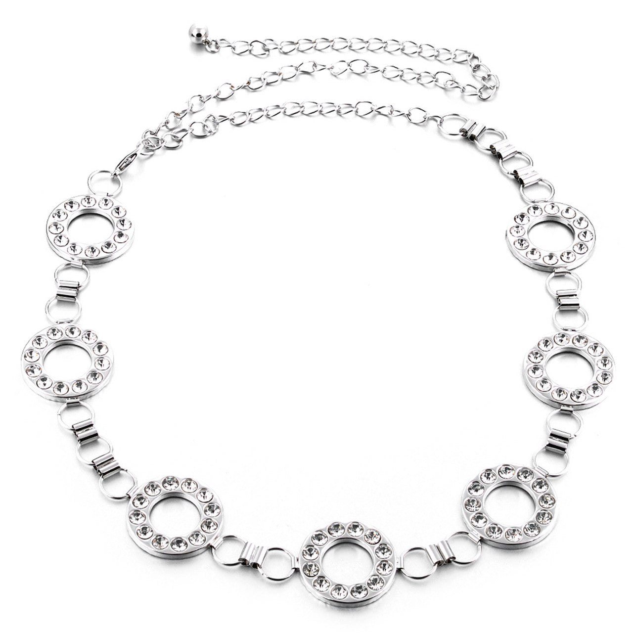 Diamante Rings Waist Chain Belt - Silver