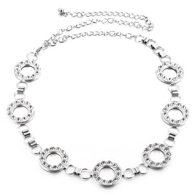 Diamante Rings Waist Chain Belt - Silver
