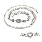 Metal Chain Belt with Heart Buckle and Flowers Design